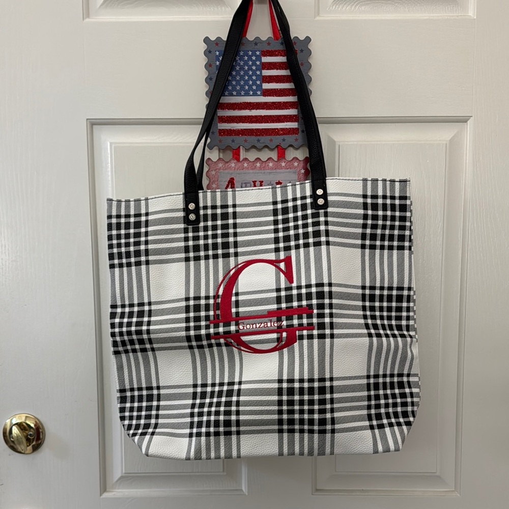 Plaid Black and White Tote Bag